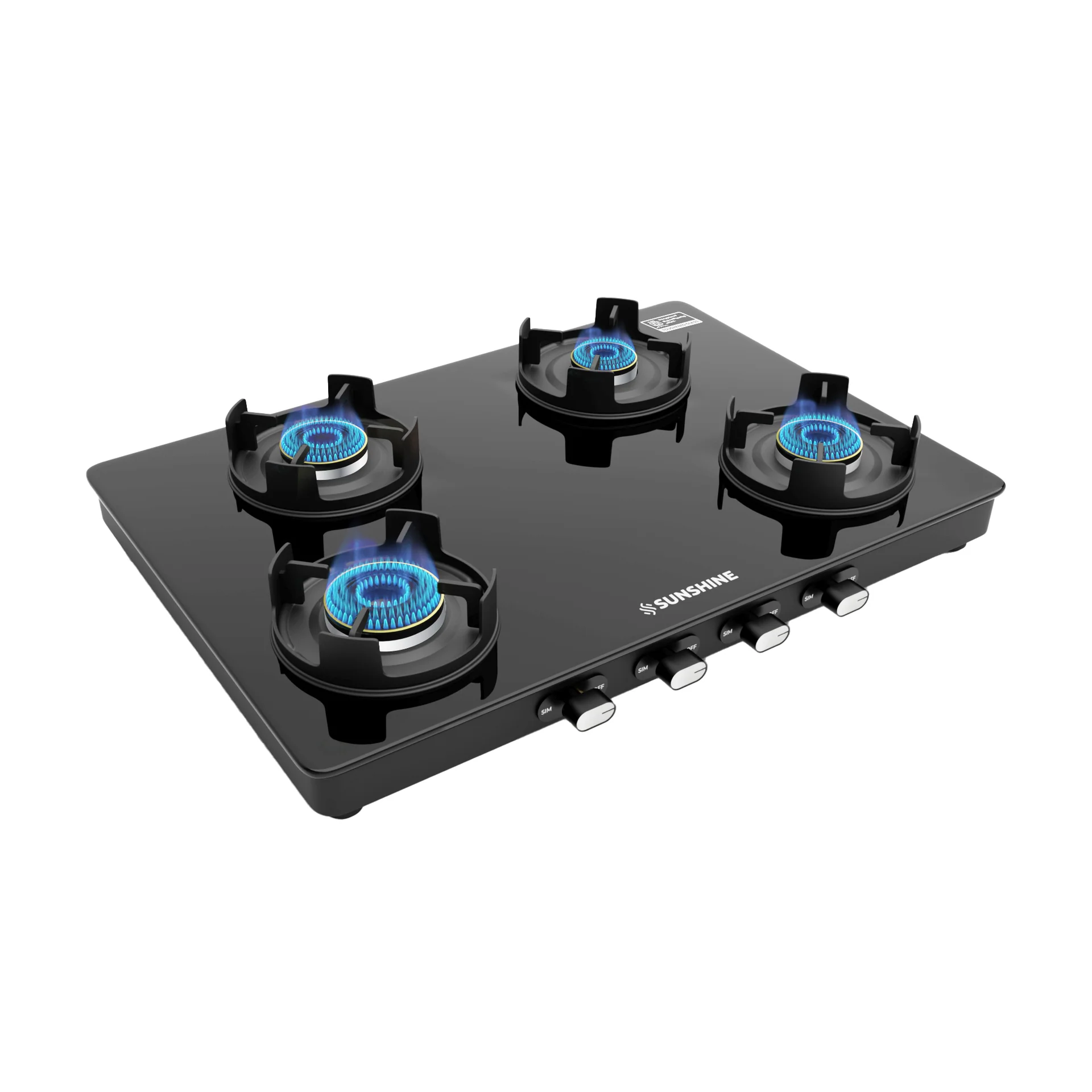 Sunshine Regal Pro Max 4 Burner Gas Stove Toughened Glass Cooktop Manual Ignition