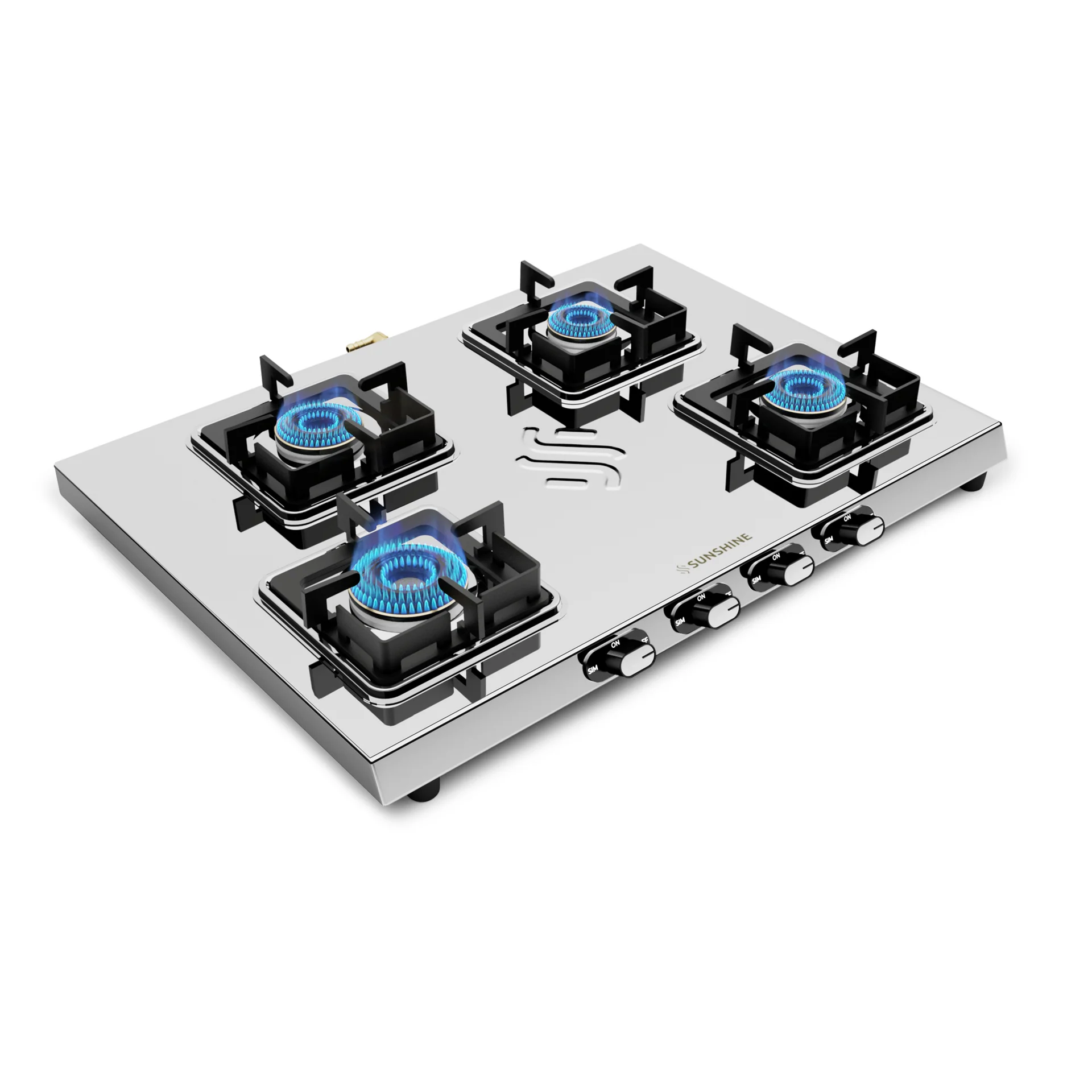 Sunshine Thunder 4 Burner Stainless Steel Gas Stove | 5 Year Body & Burner Warranty | 5G Technology | Silver