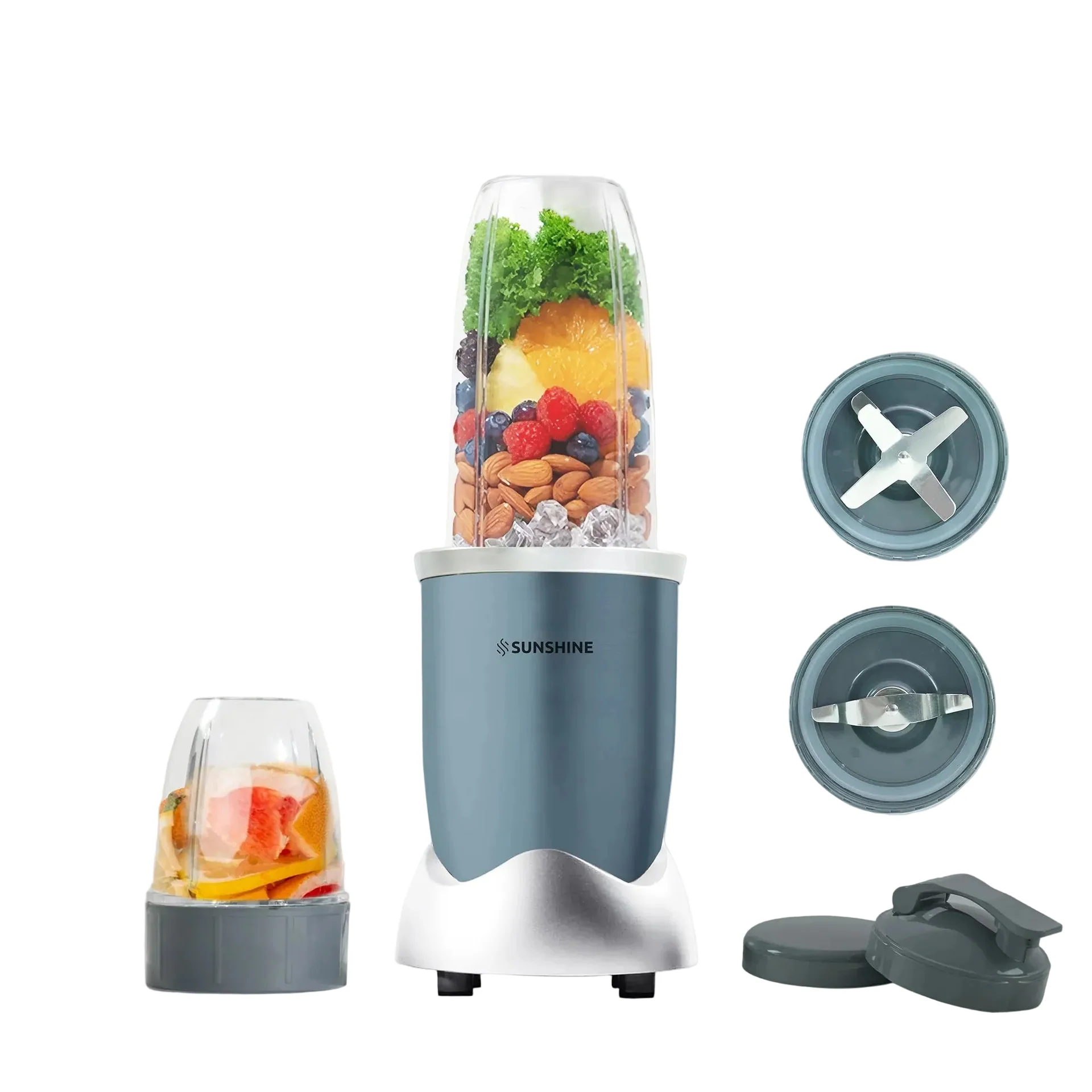 Sunshine Nutri Vita Pro 2 In 1 Nutri Blender 1000W Copper Motor, Blender for Smoothies and Juices, Stainless Steel Body, 2 Blade Set: Wet & Dry, Slate Grey & Silver